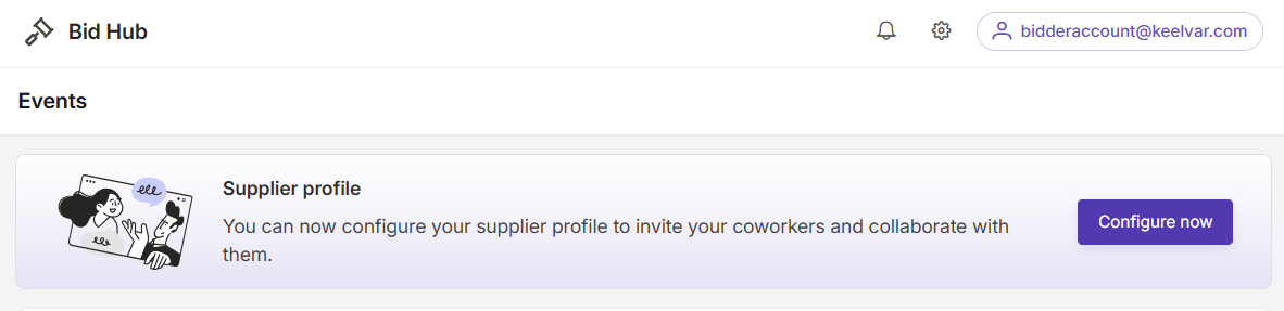 Supplier profile configuration banner on the Bid Hub page