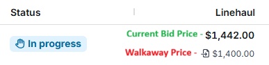 Live bid price tracking display