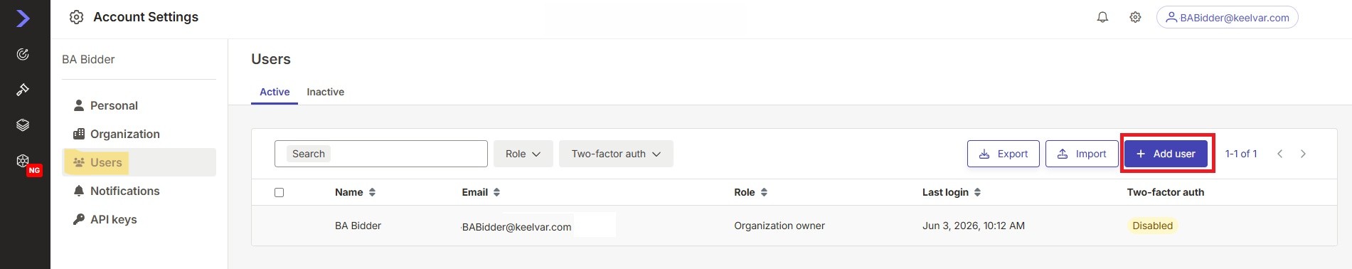 Colleagues list and Add User action button
