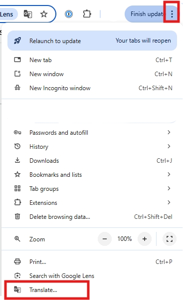 Übersetzungsoption für Chrome-Einstellungen
