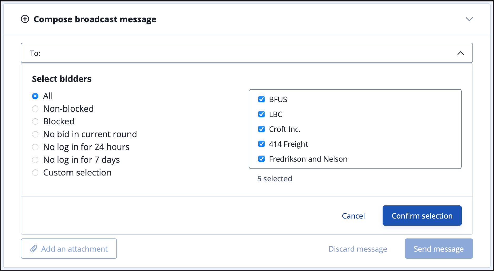 Compose message area — All bidders selected