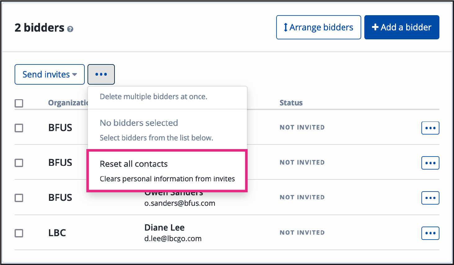 Resetting contact information