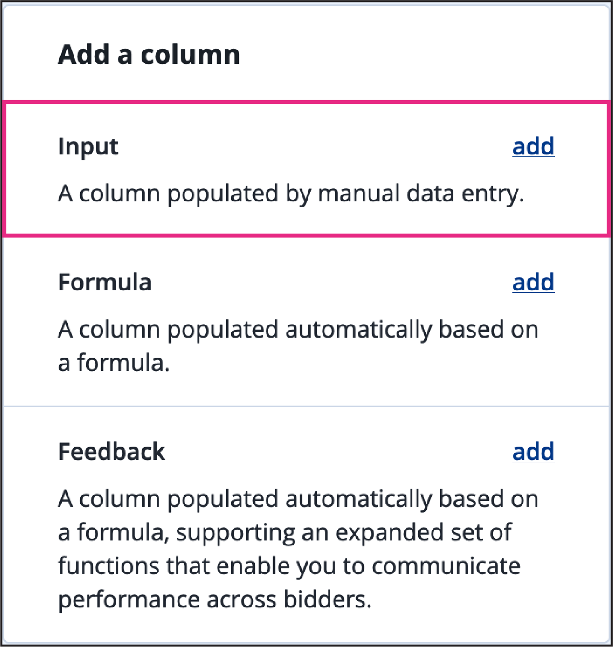 Adding an input column