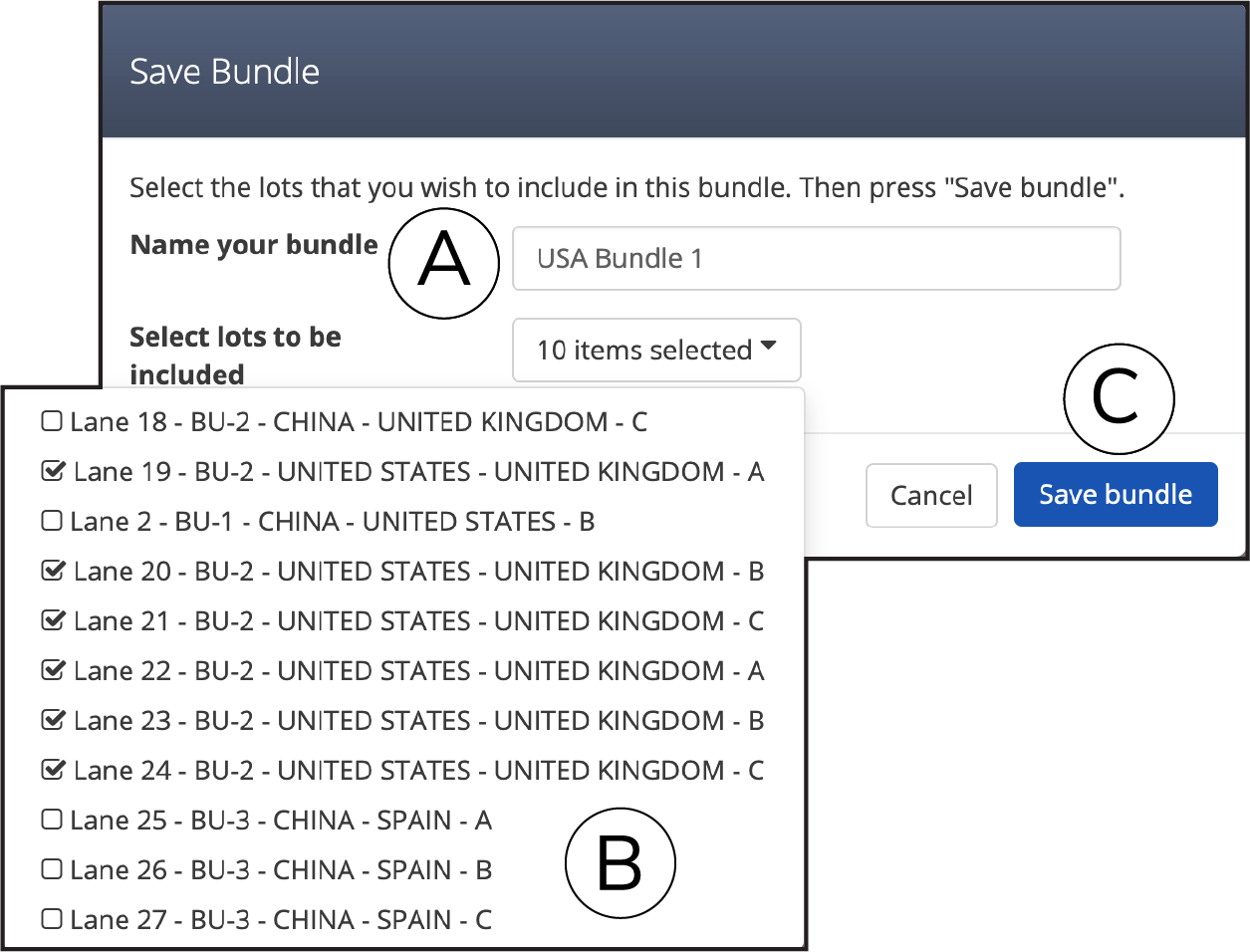 Create Bundle window