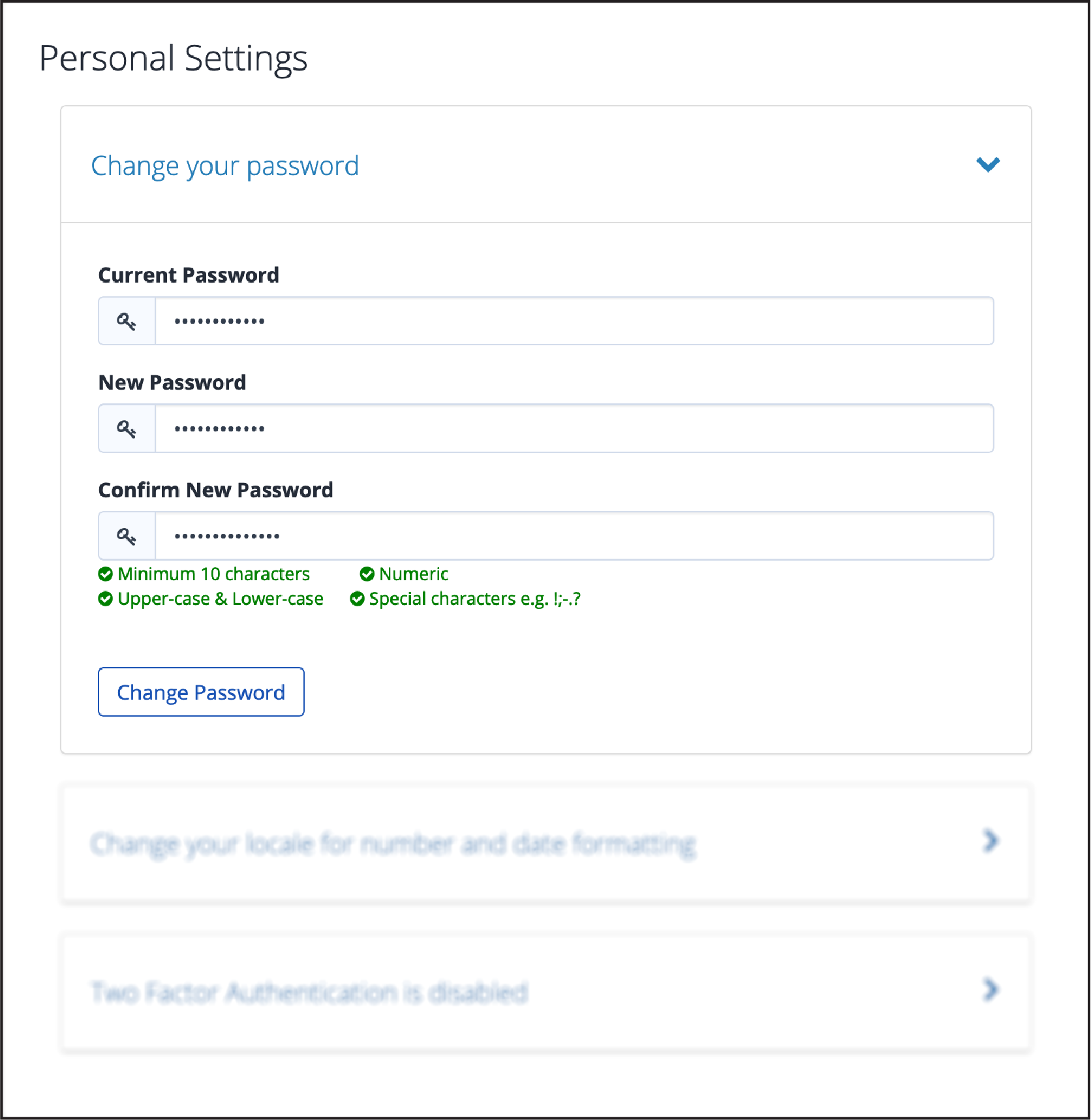 Personal Settings — Change your password