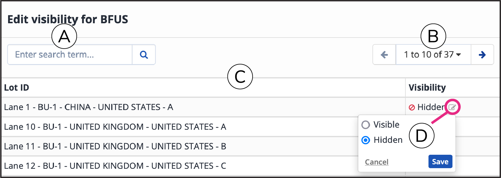 Edit visibility view